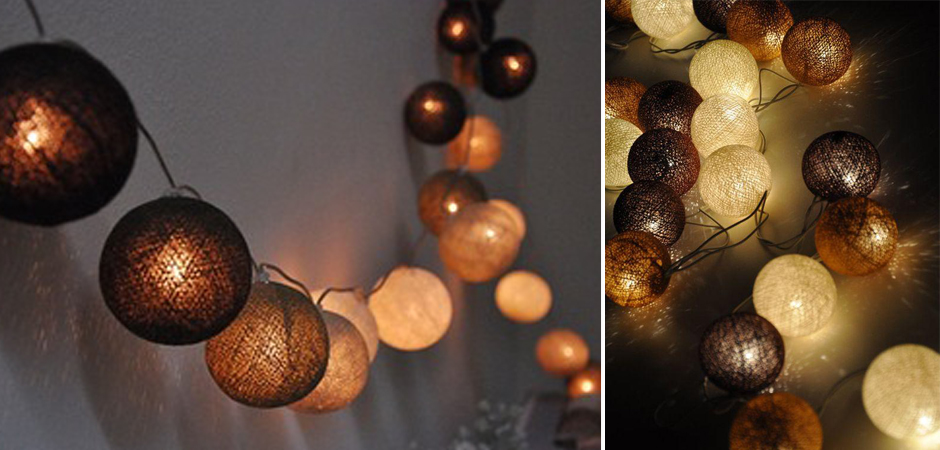 Гирлянда хлопковые фонарики Сotton Ball Brown - Loft-Concept в Новосибирске