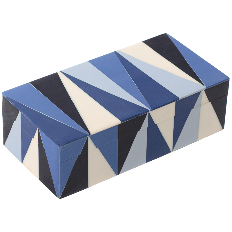 Шкатулка Blue White Triangles Bone Inlay Box Синий Белый Голубой Черный в Новосибирске | Loft Concept 