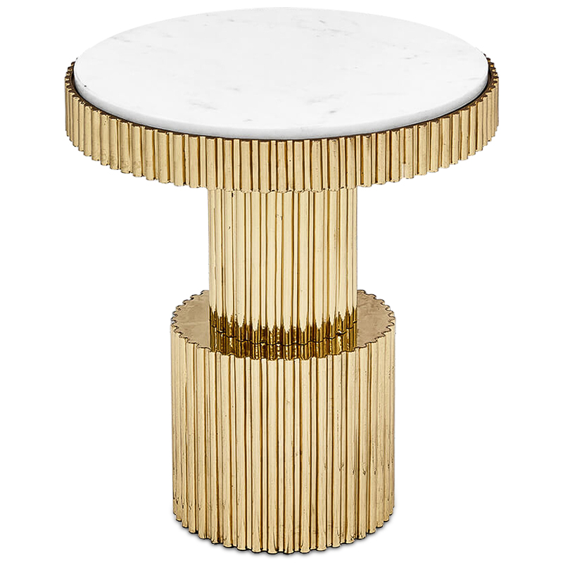 Приставной стол Brass Column Side Table Белый Латунь в Новосибирске | Loft Concept 