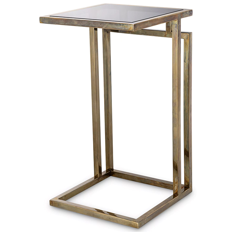 Приставной стол Eichholtz Side Table Marcus Brass Латунь Стекло Смок в Новосибирске | Loft Concept 