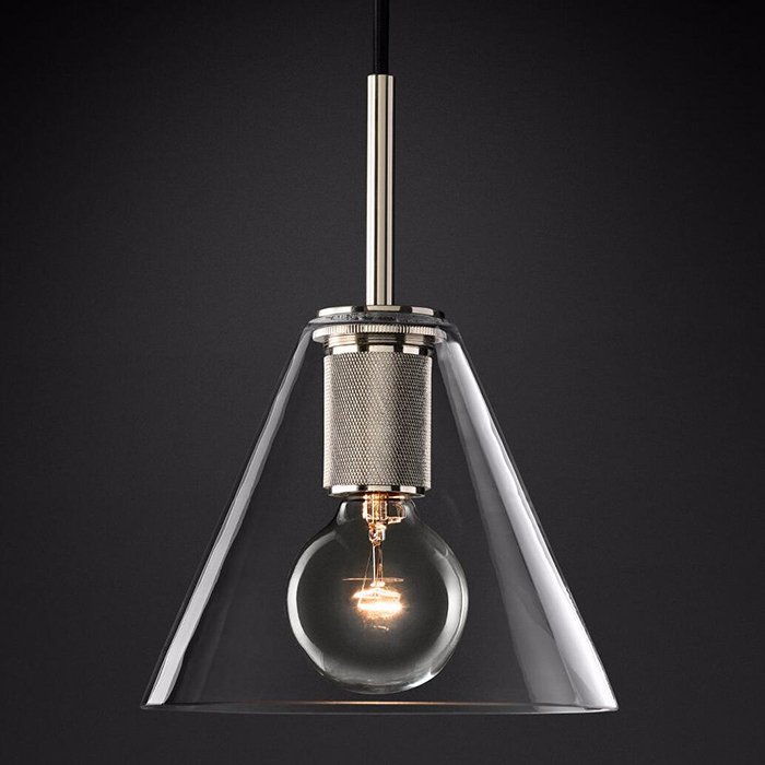 Подвесной светильник RH Utilitaire Funnel Pendant Silver Никель Прозрачное Стекло в Новосибирске | Loft Concept 