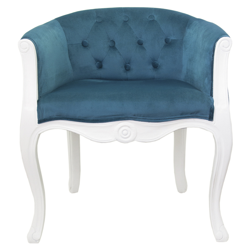 Кресло низкое в стиле прованс Louis French Armchair white and blue velour Бирюзовый Белый в Новосибирске | Loft Concept 