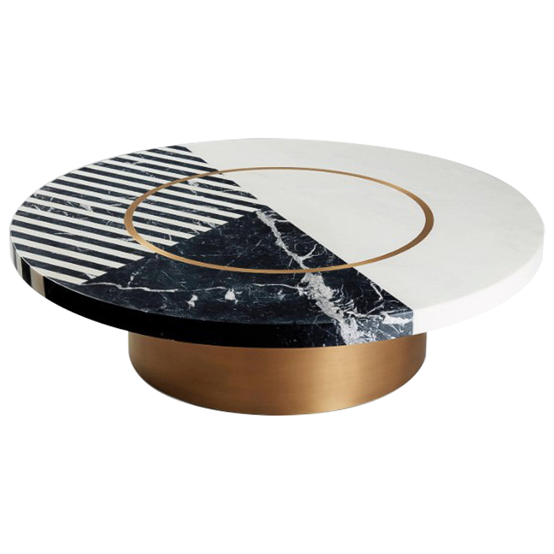 Кофейный стол Mercado Marble Brass Coffee Table Черно-белый Латунь в Новосибирске | Loft Concept 