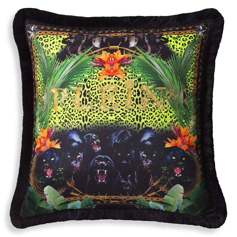 Подушка Philipp Plein Cushion Silk Jungle 50 x 50 Черный Мульти в Новосибирске | Loft Concept 