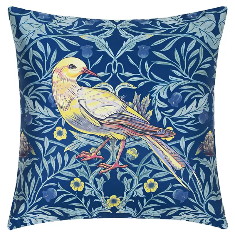 Декоративная подушка Bird and Flower Pattern Cushion Синий Мульти в Новосибирске | Loft Concept 