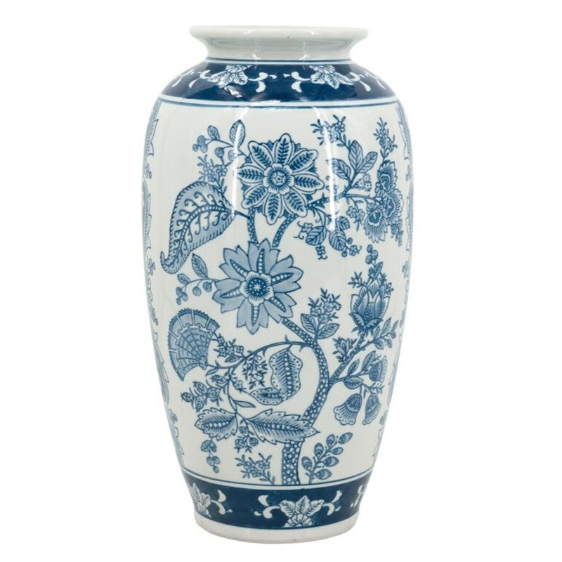 Ваза с синим цветочным орнаментом Blue & White Ornament Белый Синий Ваза с синим цветочным орнаментом Blue & White Ornament Белый Синий в Новосибирске | Loft Concept
