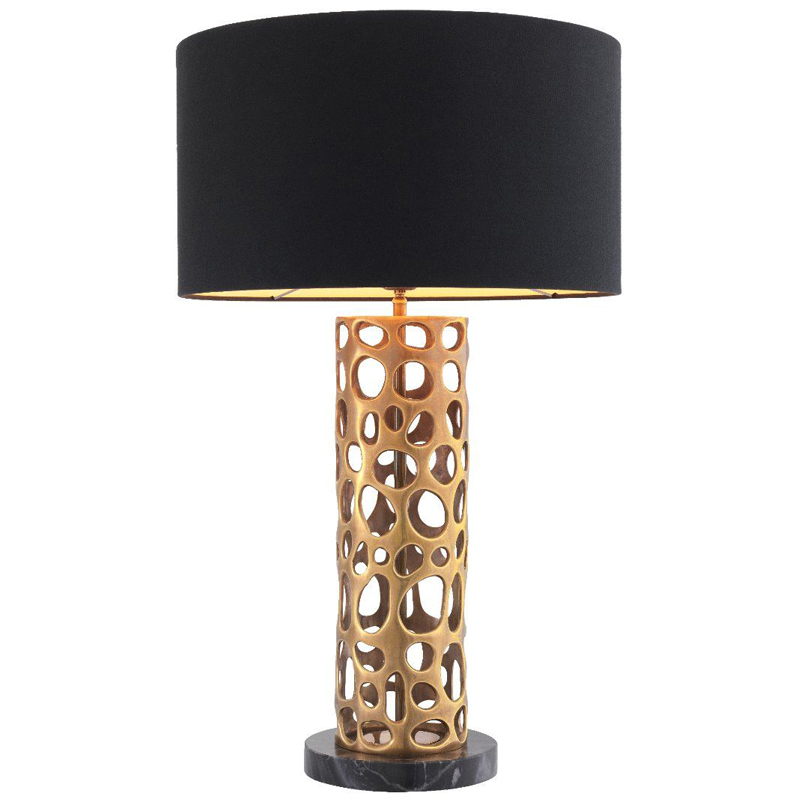 Настольная лампа Eichholtz Table Lamp Dix Brass Черный Винтажная латунь Черный Мрамор Nero Золотой в Новосибирске | Loft Concept 