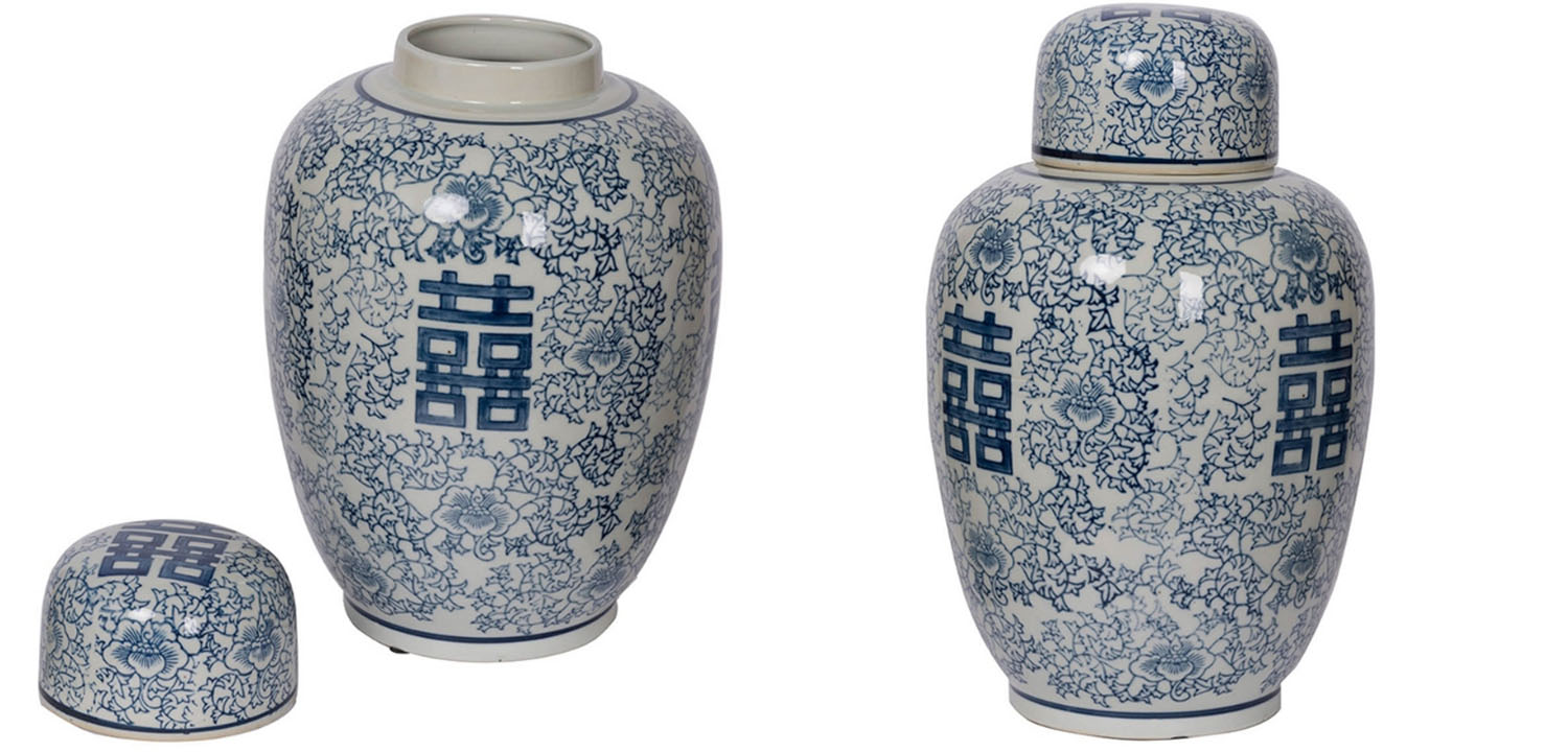 Китайская ваза c крышкой Blue & White Ornament Vase - фото