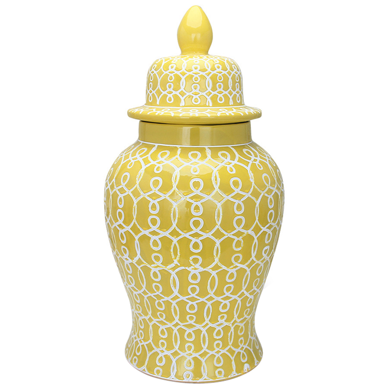 Ваза с крышкой Ceramic Yellow White Ornament Vase Желтый Белый в Новосибирске | Loft Concept 