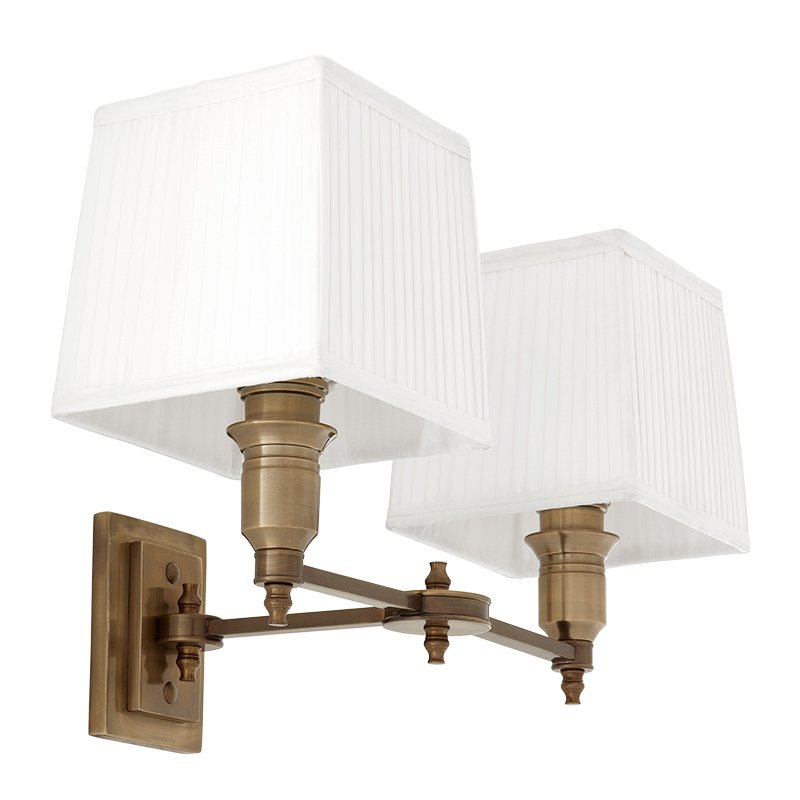 Бра Wall Lamp Lexington Double Brass+White Латунь Античная полированная Белый в Новосибирске | Loft Concept 