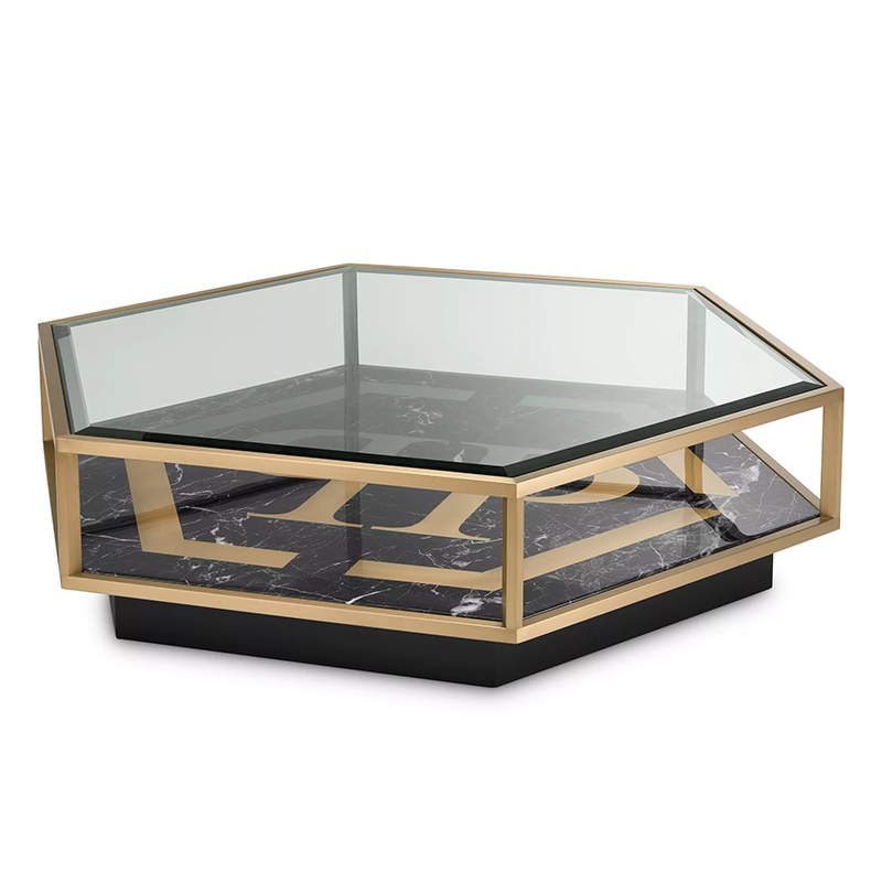 Кофейный стол Philipp Plein Coffee Table Falcon View Прозрачное Стекло Черный Золотой в Новосибирске | Loft Concept 