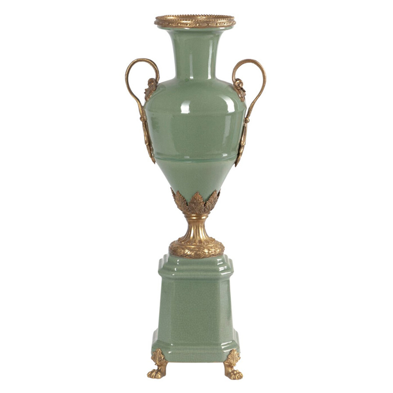 Ваза зеленого цвета из фарфора на высокой подставке с бронзовыми ручками Eden Garden porcelain and bronze Зеленый Бронза Ваза зеленого цвета из фарфора на высокой подставке с бронзовыми ручками Eden Garden porcelain and bronze Зеленый Бронза в Новосибирске | Loft Concept