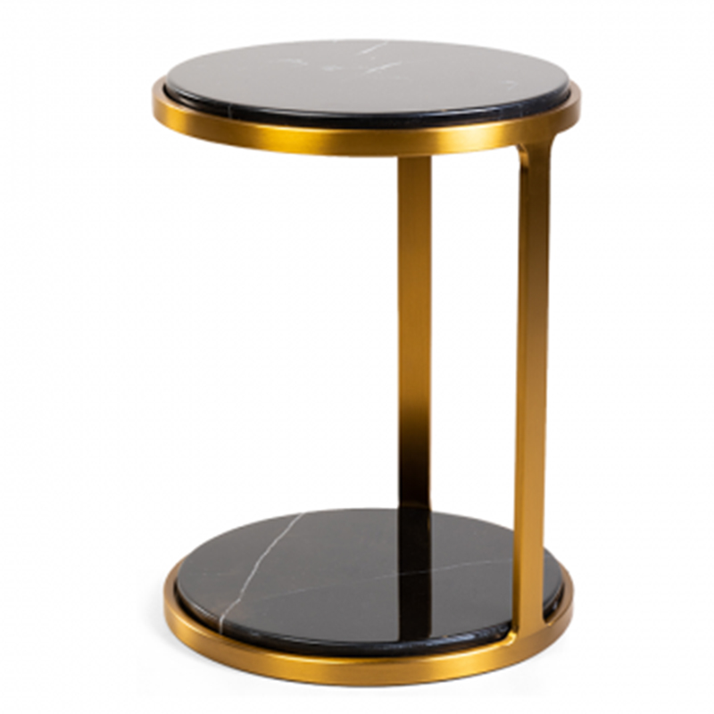 Приставной стол Viorel Marble Side Table Черный Мрамор Nero Глянцевое золото в Новосибирске | Loft Concept 