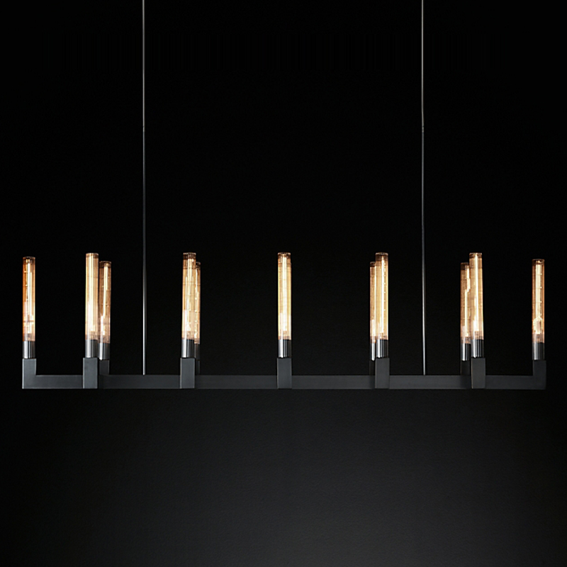 Люстра RH CANELLE Linear Chandelier 12 Modern Black Черный матовый в Новосибирске | Loft Concept 