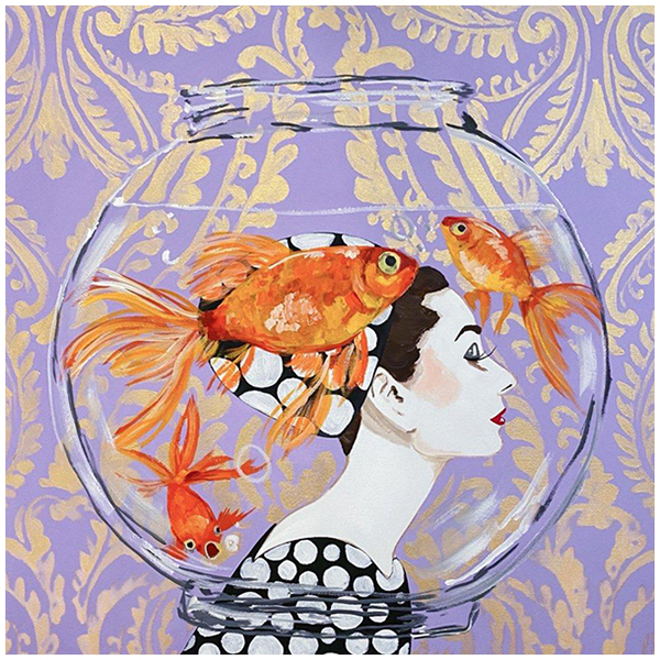 Картина Audrey Fishbowl on Lavender Damask Background Мульти в Новосибирске | Loft Concept 