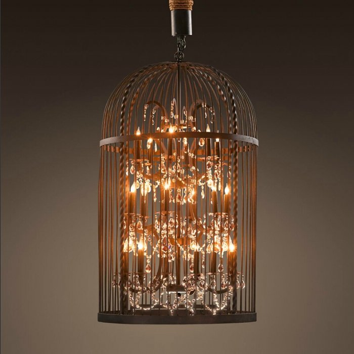 Люстра Steampunk Birdcage Chandelier Искусственная бурая ржавчина Черный в Новосибирске | Loft Concept 