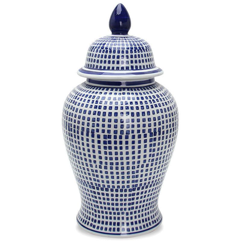 Ваза с крышкой Oriental Blue & White Square Pattern Vase Белый Синий в Новосибирске | Loft Concept 