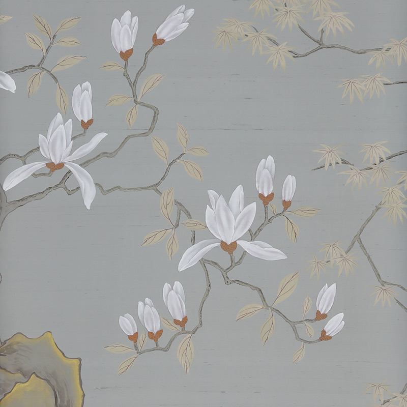 Обои ручная роспись Summer Night Blossom Colourway SC-122 on Wood Ash slub silk Обои ручная роспись Summer Night Blossom Colourway SC-122 on Wood Ash slub silk в Новосибирске | Loft Concept