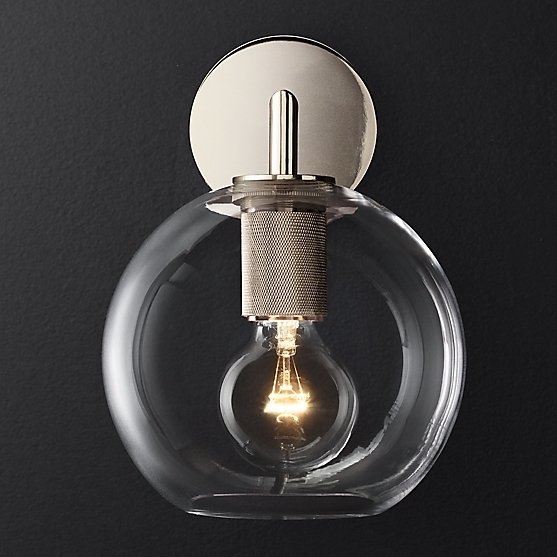 Бра RH Utilitaire Globe Shade Single Sconce Silver Прозрачное Стекло Никель в Новосибирске | Loft Concept 