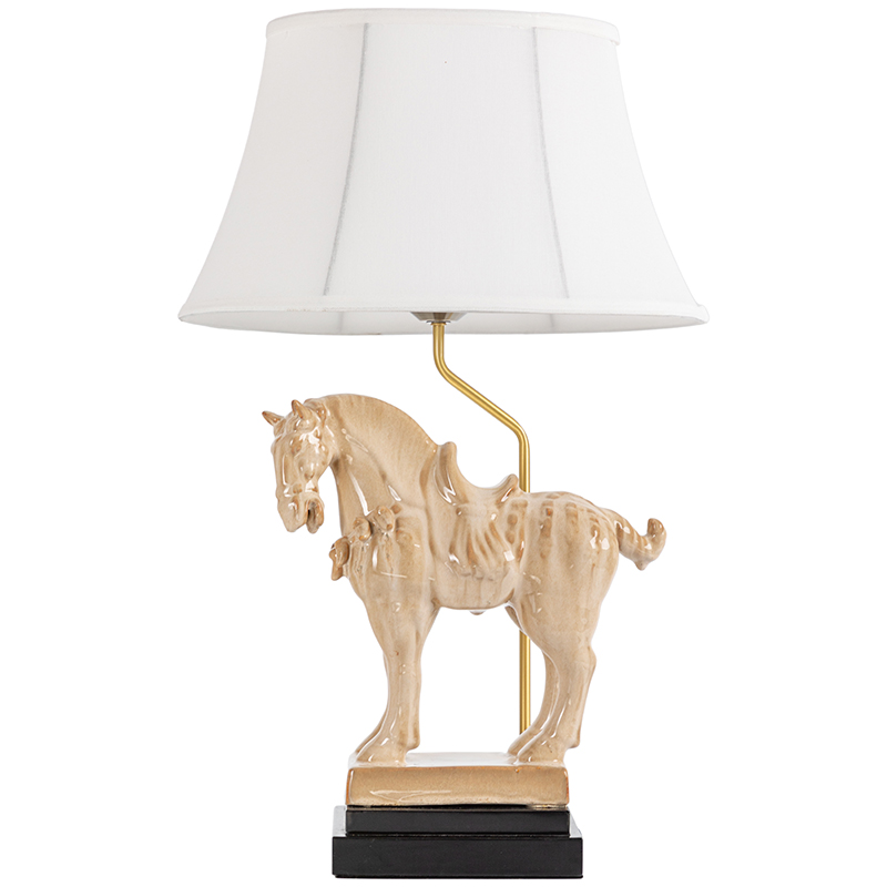 Настольная лампа Dynasty Tang Horse Sculpture Lampshade Бежевый Коричневый Белый Латунь в Новосибирске | Loft Concept 