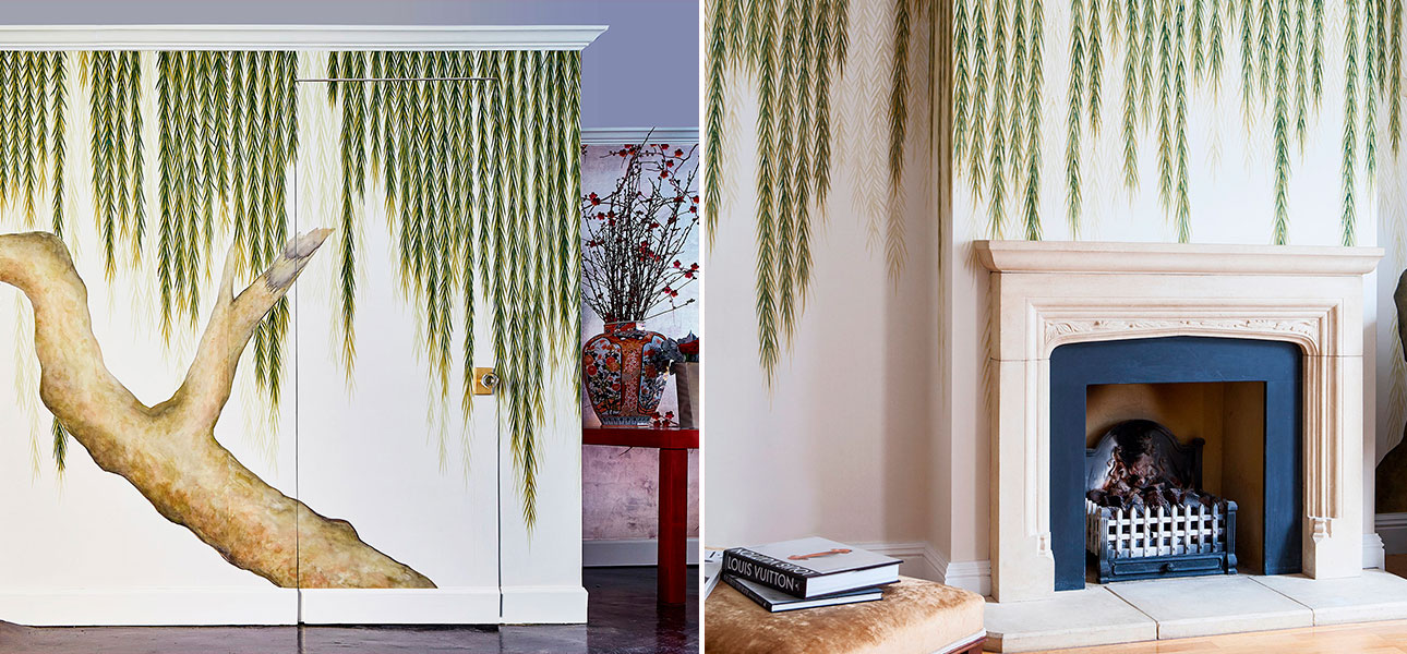 Обои ручная роспись Willow Original colourway on Bleached White dyed silk - фото