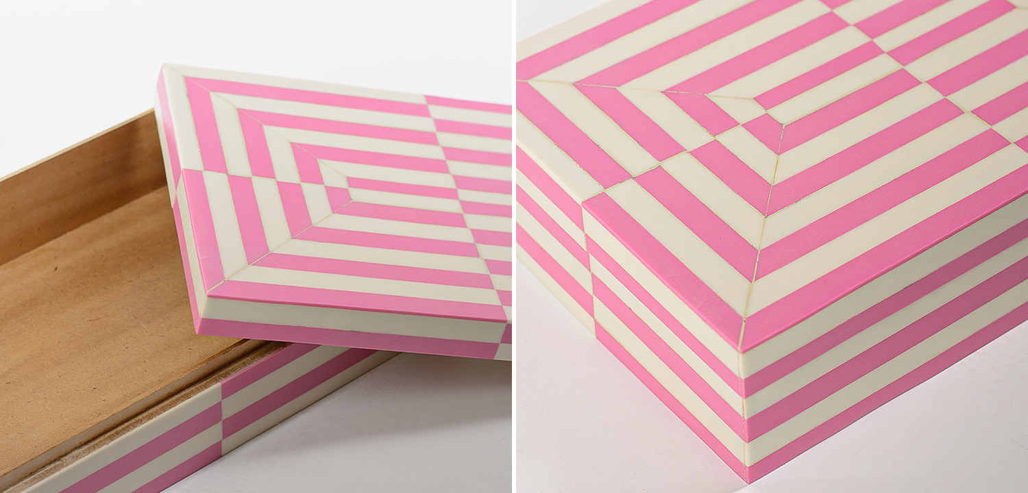 Шкатулка Pink White Stripes Bone Inlay Box - фото