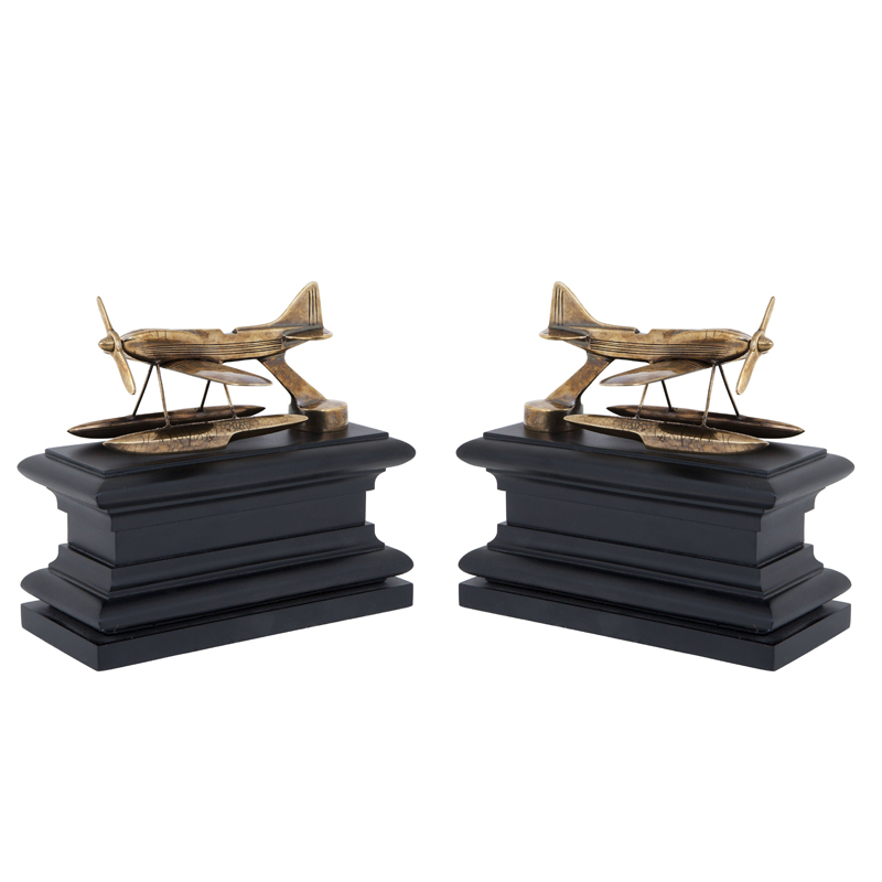 Держатель для книг Eichholtz Bookend Hydroplane set of 2 brass Латунь Античная полированная Черный в Новосибирске | Loft Concept 