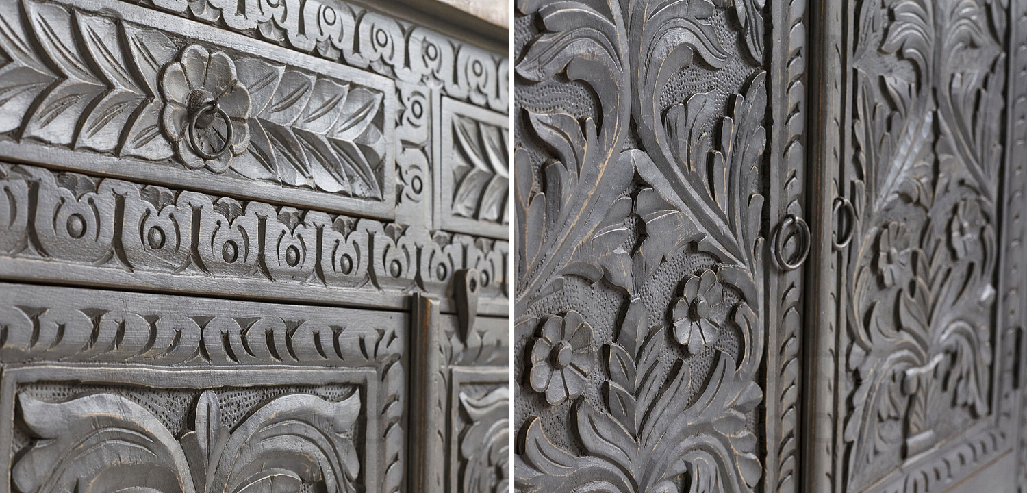 Комод Indian Antique White Furniture Chest of Drawers Ganika серый - фото