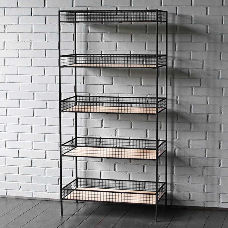 Стеллаж Keith Industrial Metal Rust Rack Черный Древесина в Новосибирске | Loft Concept 