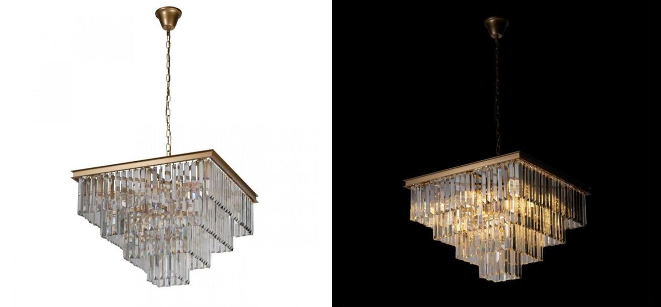 Квадратная Люстра RH 1920s Odeon GOLD iron Four layers Прозрачное Стекло 60х60 - фото №1