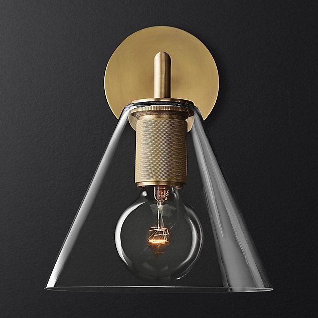 Бра RH Utilitaire Funnel Shade Single Sconce Brass Прозрачное Стекло Латунь в Новосибирске | Loft Concept 