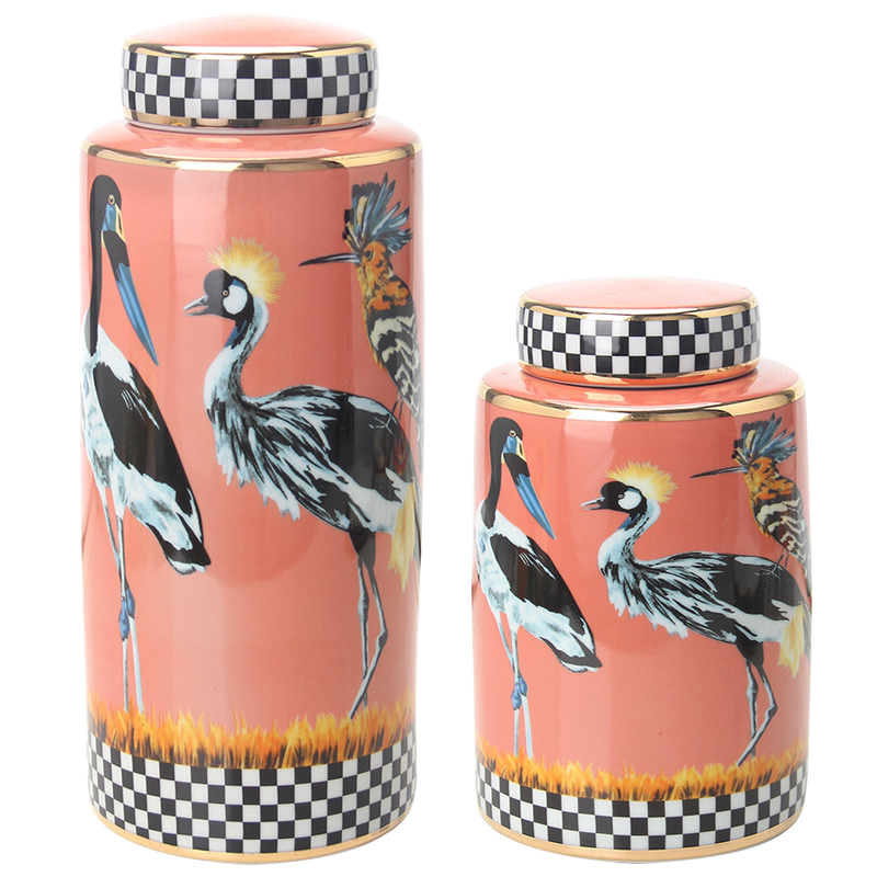 Ваза с крышкой Storks Vase Розовый Лососёвый Черно-белый Мульти в Новосибирске | Loft Concept 