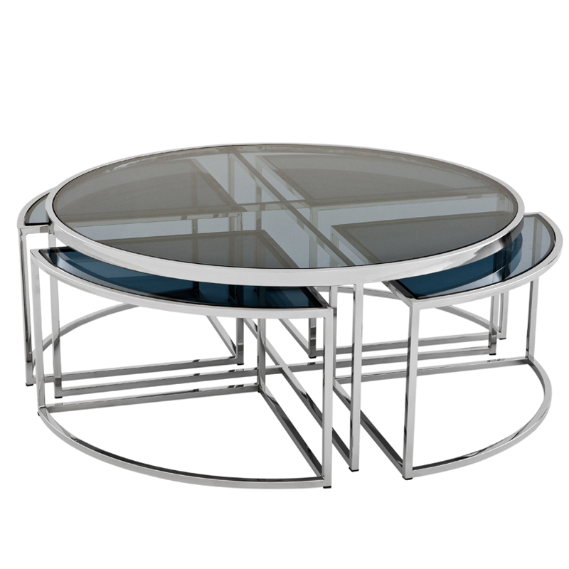 Кофейный стол Eichholtz Coffee Table Padova Stainless steel Нержавеющая сталь Стекло Смок в Новосибирске | Loft Concept 