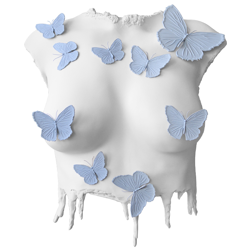 Аксессуар на стену Sculpture Female Torso Butterflies Белый Голубой в Новосибирске | Loft Concept 