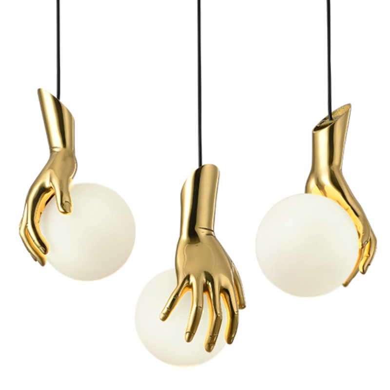 Подвесной светильник Золотая рука Gold Hand Pendant lamp Глянцевое золото Прозрачный белый в Новосибирске | Loft Concept 