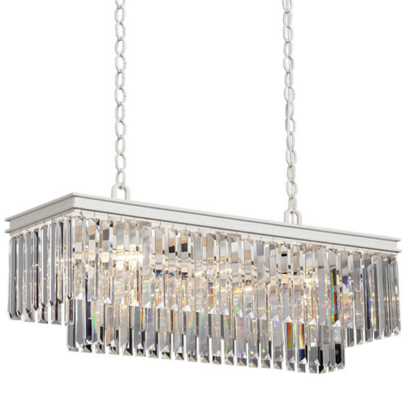 Люстра RH 1920s Odeon Clear Glass Rectangular Chandelier  White iron Длина 80 Белый Прозрачное Стекло в Новосибирске | Loft Concept 