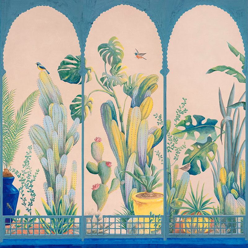 Обои ручная роспись Jardin Marrakech Majorelle on painted Xuan paper  в Новосибирске | Loft Concept 