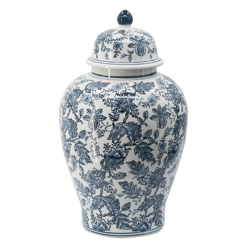 Ваза с крышкой и бело-синим цветочным узором Blue & White Ornament Белый Синий Ваза с крышкой и бело-синим цветочным узором Blue & White Ornament Белый Синий в Новосибирске | Loft Concept