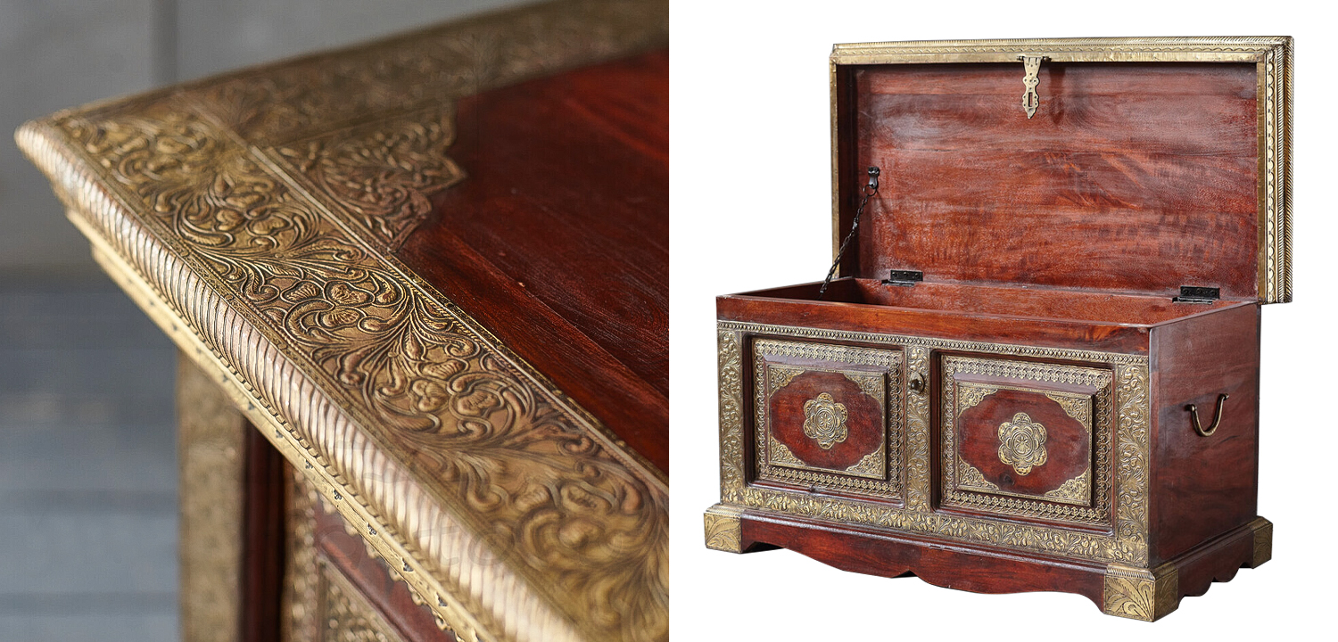 Сундук с латунной чеканкой Kanta Indian Inlaid Chest - фото