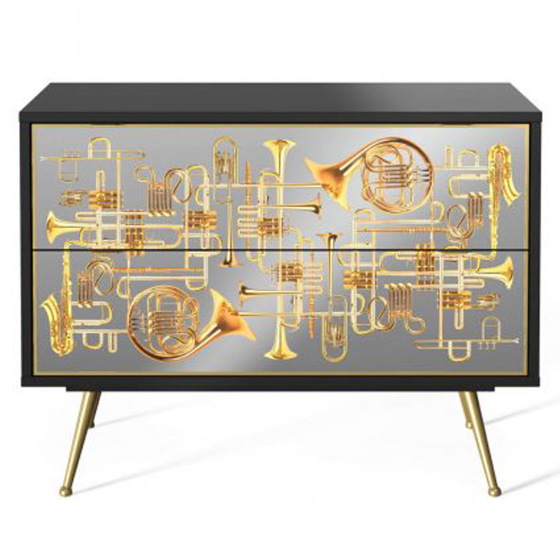 Комод Seletti Chest of Two Drawers Trumpets Золотой Черный Золотой Шампань в Новосибирске | Loft Concept 