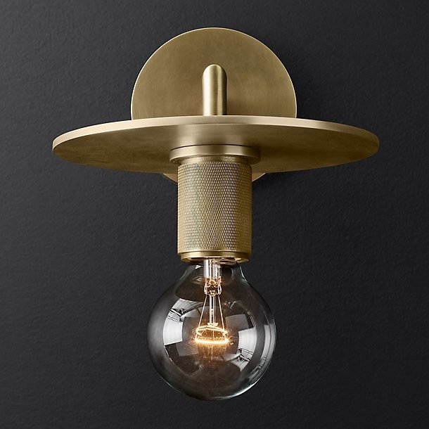 Бра RH Utilitaire Knurled Disk Shade Sconce Brass Латунь в Новосибирске | Loft Concept 