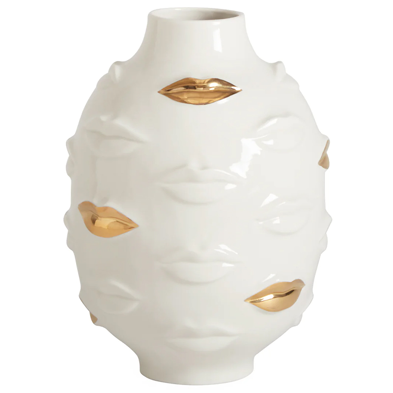 Ваза Jonathan Adler Gilded Gala Round Vase Глянцевое золото Белый в Новосибирске | Loft Concept 