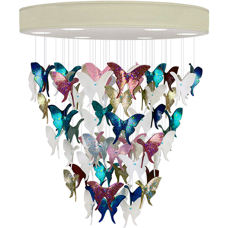 Люстра Цветные Бабочки Жемчужно-серая база Night Butterflies Chandelier Multi Color Бежево-серый Мульти в Новосибирске | Loft Concept 