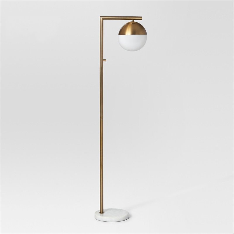 Торшер Geneva Single Glass Globe Floor Lamp Белый Латунь в Новосибирске | Loft Concept 