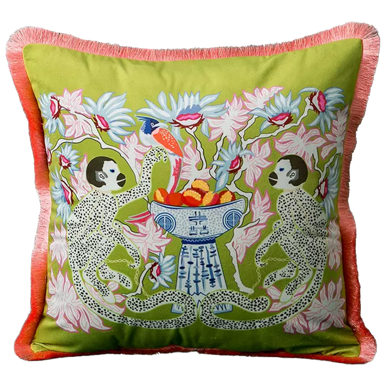 Декоративная подушка Two Monkeys Green Cushion Мульти Салатовый в Новосибирске | Loft Concept 