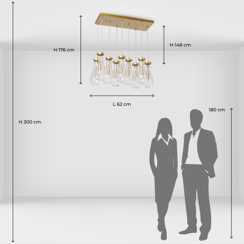 Люстра с 9-ю прозрачными стеклянными плафонами в форме капли Lucid Rain  в Новосибирске