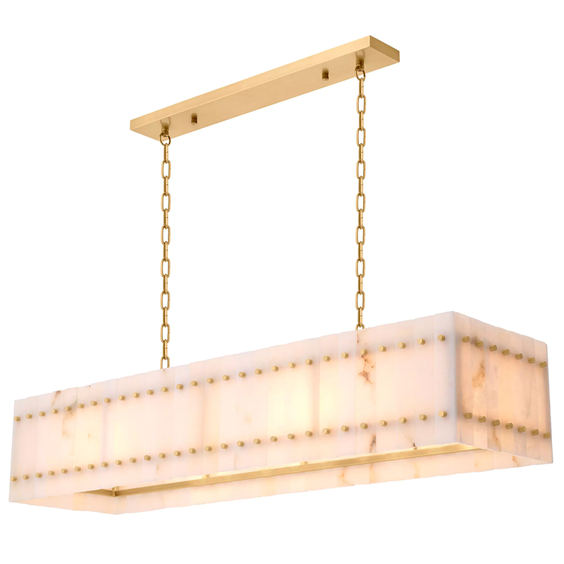 Люстра Eichholtz Chandelier Ruby Rectangular Alabaster Латунь Бежевый Белый Мрамор Bianco в Новосибирске | Loft Concept 