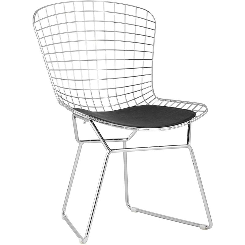 Стул Bertoia Chair Хромированный с Черной подушкой Хром Черный в Новосибирске | Loft Concept 