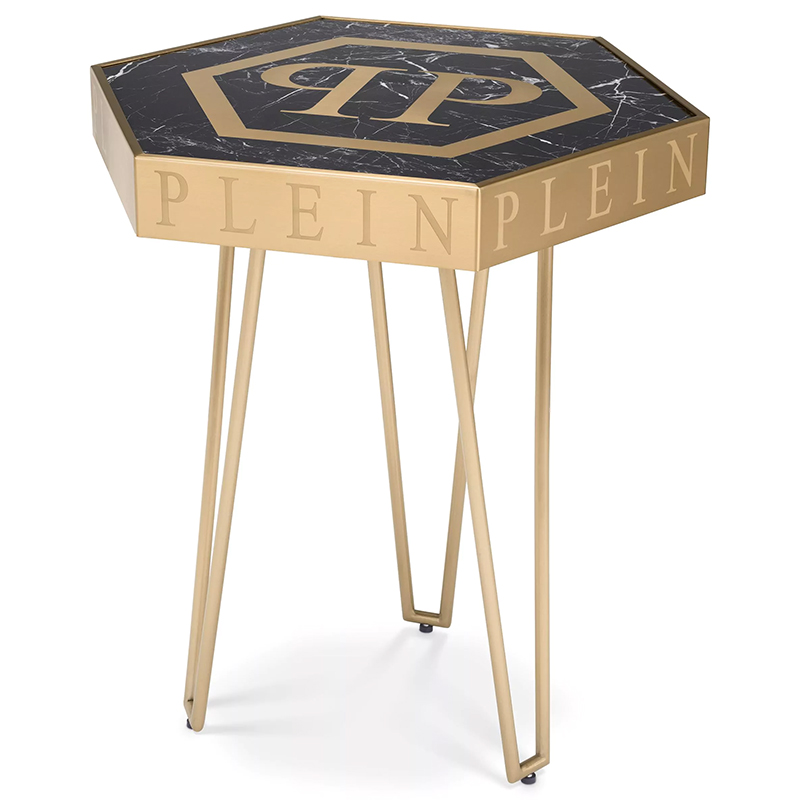 Приставной стол Philipp Plein Side Table Falcon Nest Золотой Черный Мрамор Nero Прозрачное Стекло в Новосибирске | Loft Concept 