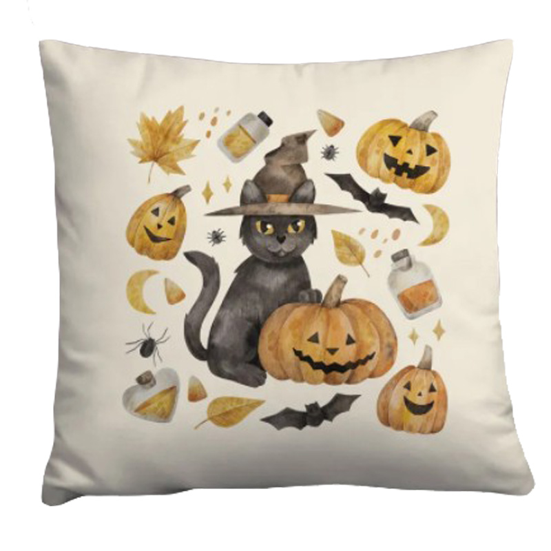 Подушка Halloween Pumpkin Cat Белый Оранжевый Серый в Новосибирске | Loft Concept 